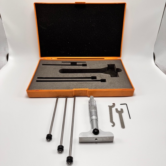 Mitutoyo 129-127 Depth Micrometer DMC 2.5 - 4 in orange hard case w/ foam insert - Picture 1 of 11